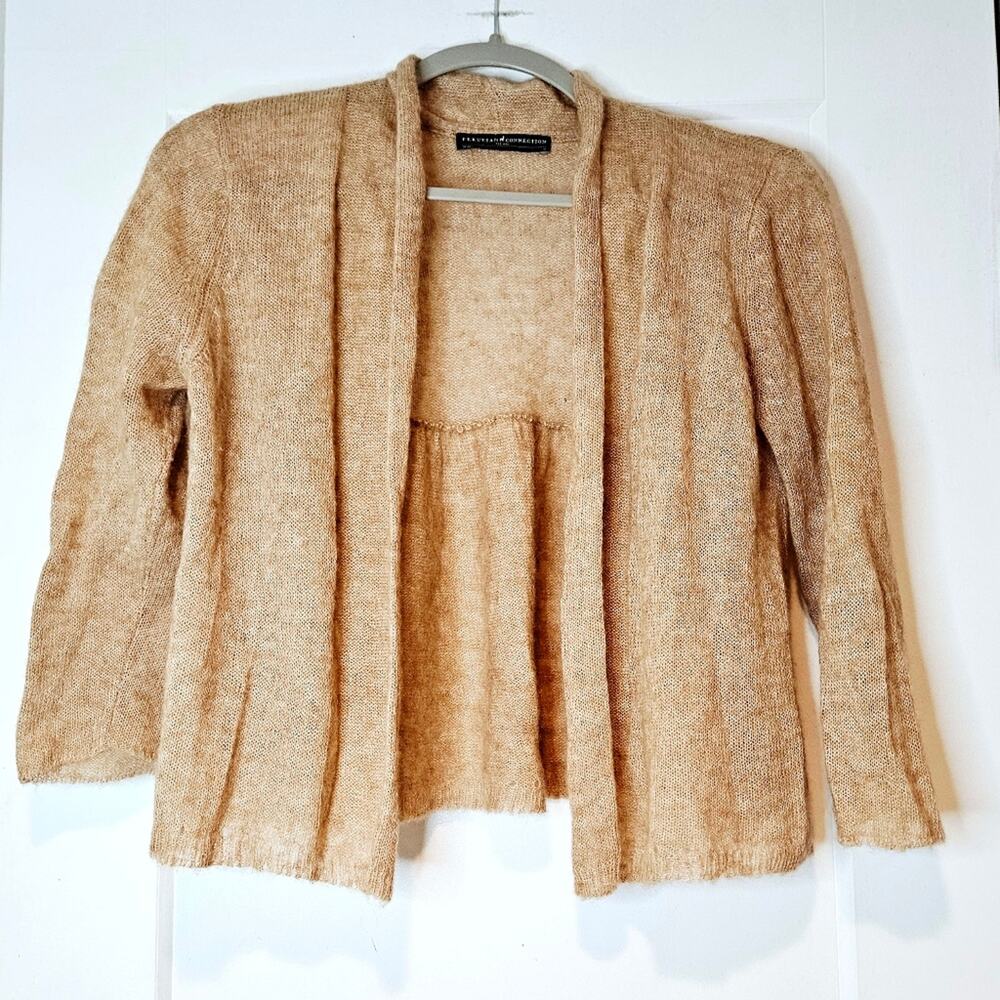 Peruvian Connection Baby Alpaca Open Front Peplum Cardigan Sweater S